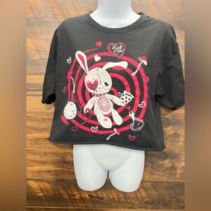 Hot Topic Shirt Women Size Medium Black Goth Bunny Poison Cropped